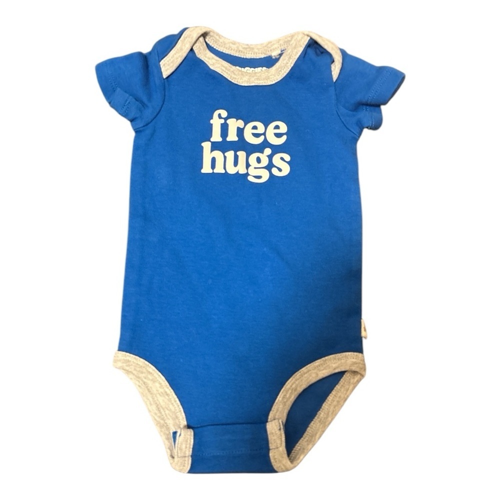 Blue and Gray Bodysuit with 'Free Hugs' Size 3m